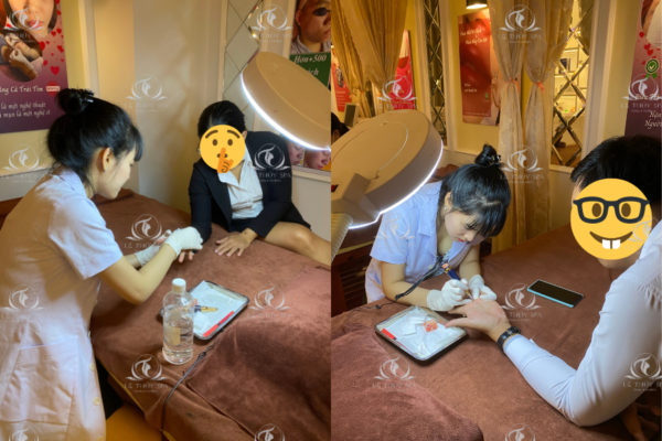 Anh chị khách văn phòng đến phun xăm nốt ruồi son để mở cung tài lộc may mắn