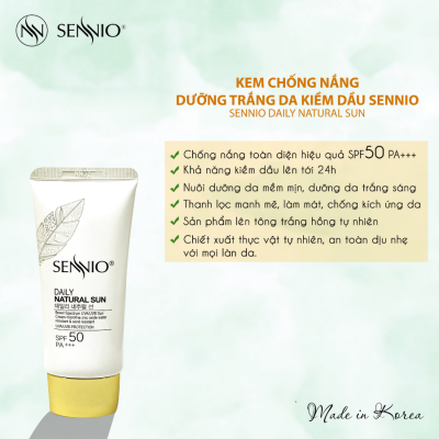Kem chống nắng Sennio trắng da kiềm dầu – Sennio Daily Natural Sun SPF 50 PA +++ thanh lọc mạnh mẽ, làm mát, chống kích ứng