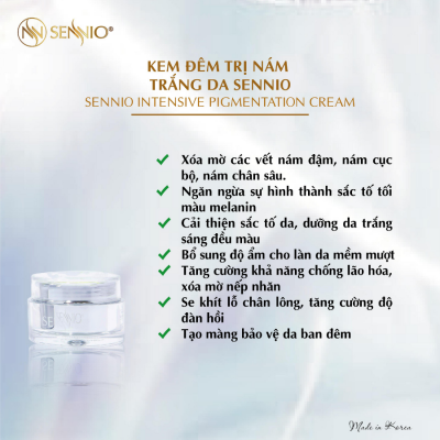 Kem đêm nám dưỡng trắng da Sennio – Sennio intensive pigmentation cream Tăng cường khả năng chống lão hóa, xóa mờ nếp nhăn